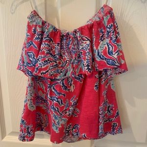 LILLY PULITZER STRAPLESS TOP PINK/BLUE